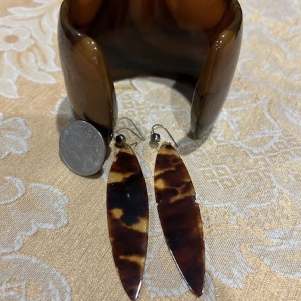 LUCITE Brown Amber Wide Bracelet Earrings SET - Picture 8 of 8